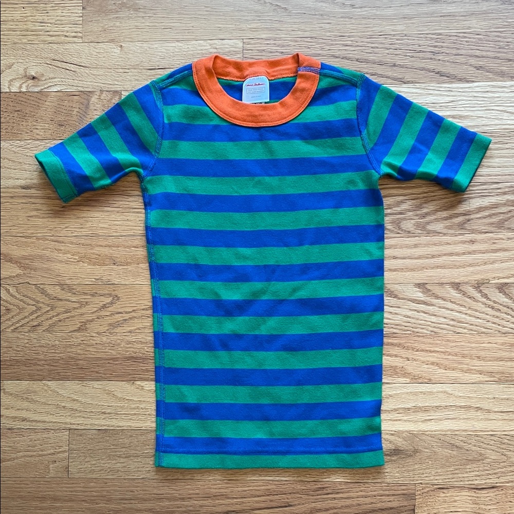 Hanna Andersson Bold Stripe Blue & Green Short Sleeve PJ top